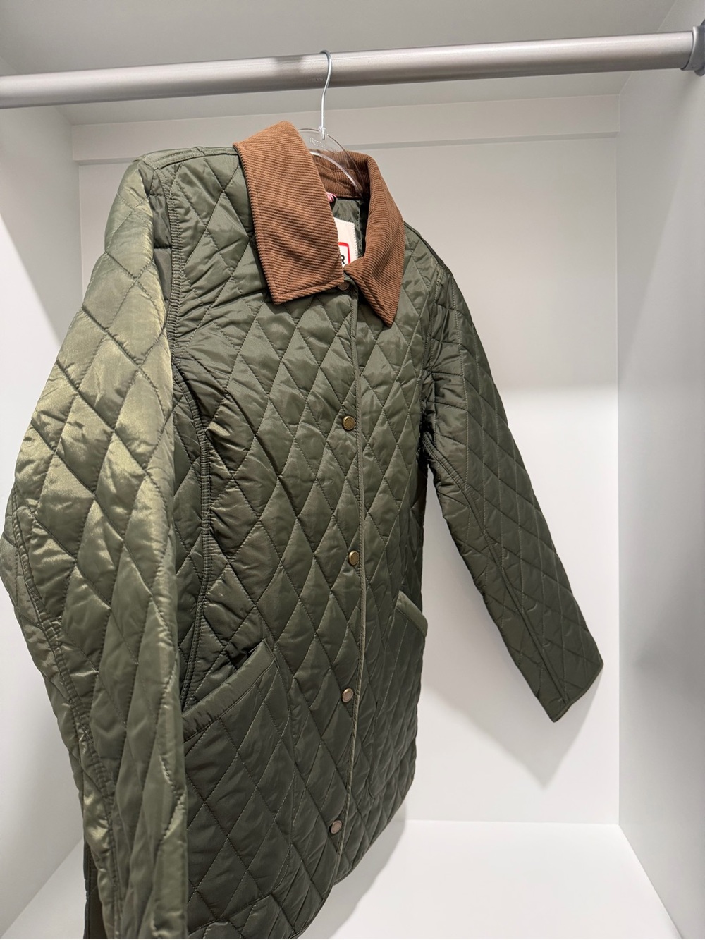 NEW Hunter Rachel Quilted Hunter Green Jacket Brown corduroy Collar chore coat M - Picture 6 of 12